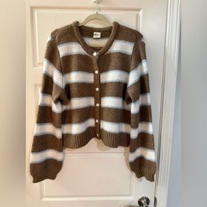 NIKKA K Boho Style Brown and White Striped Sweater Cardigan SZ LARGE
